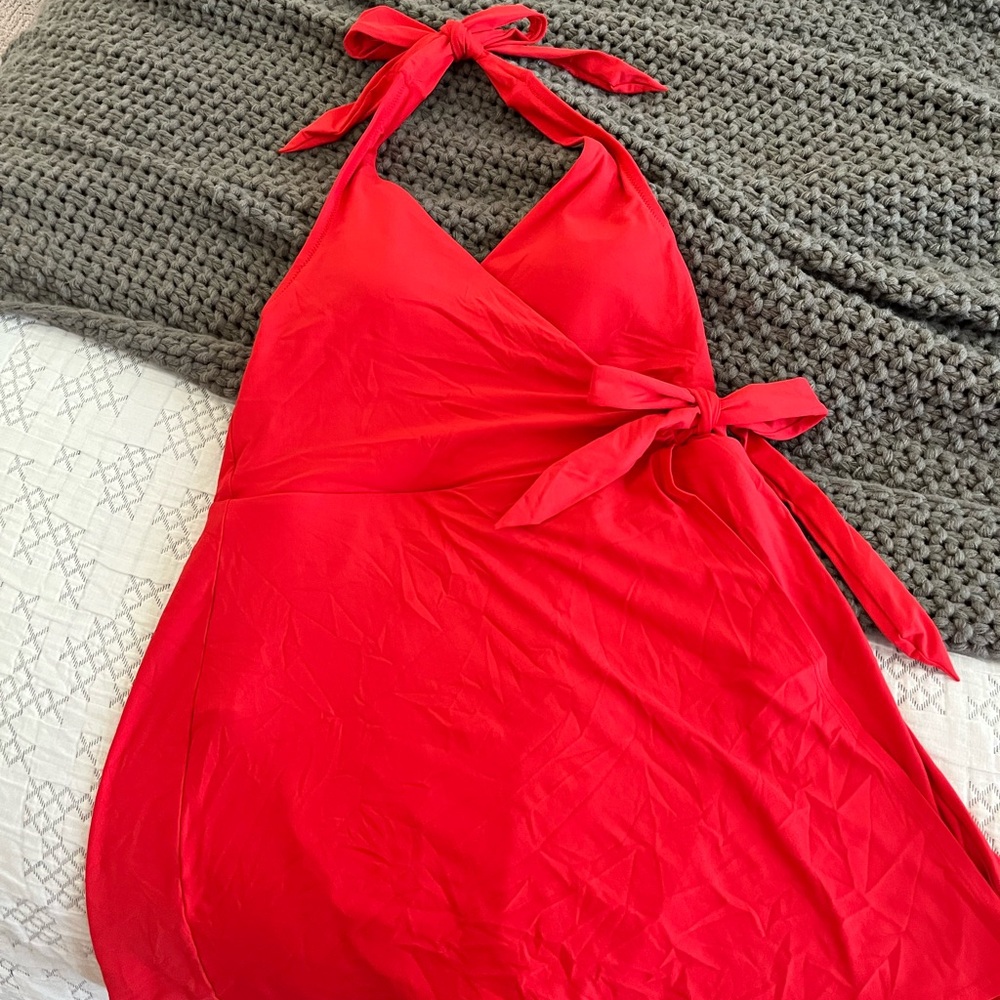J. Crew Red Halter Swim Dress